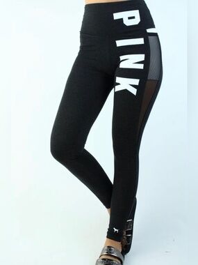 Victoria's Secret PINK High Waist Yoga Cotton Legging Mesh Logo Gray Size Small